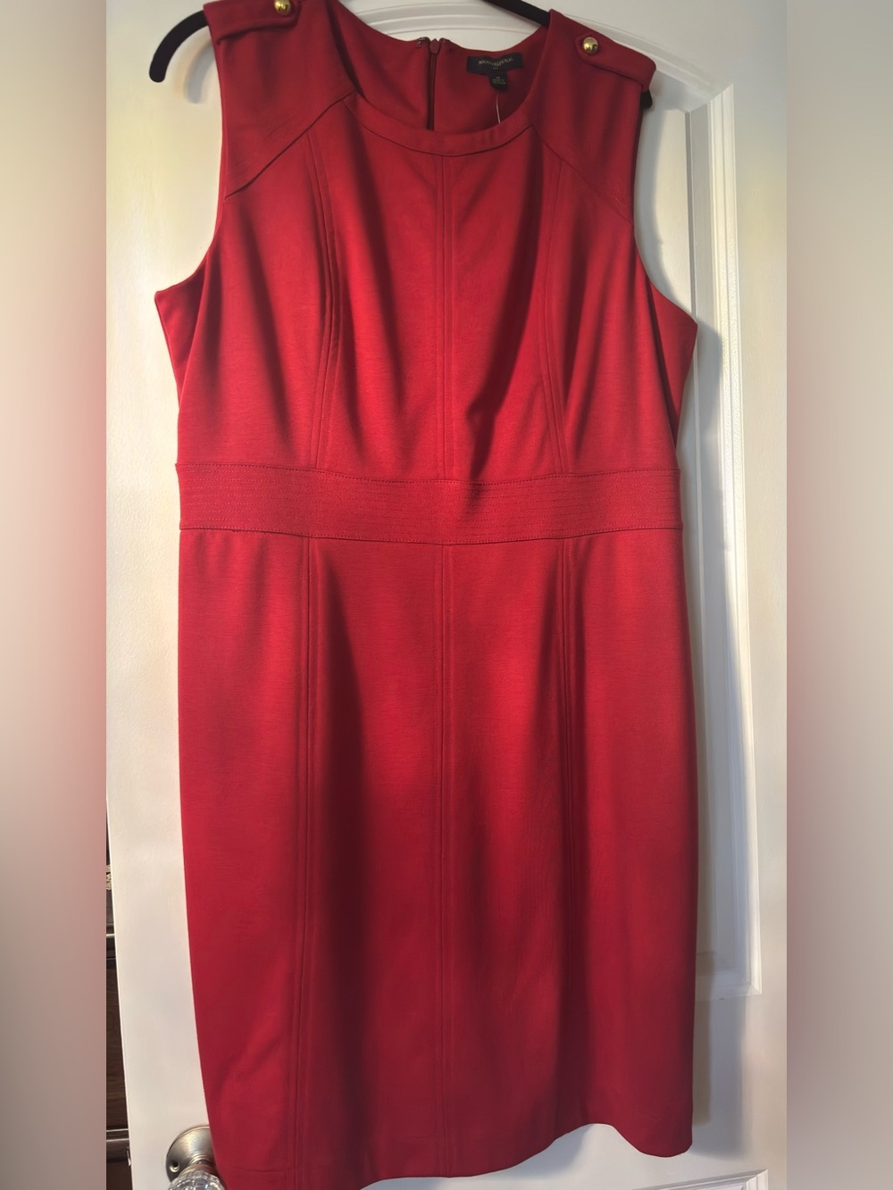 Banana Republic Red Sleeveless Sheath Dress with Gold Buttons